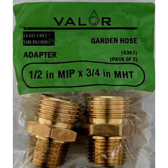 2 Pack- Valor 5301-2G Brass 1/2" MIP X 3/4" MHT Adapter