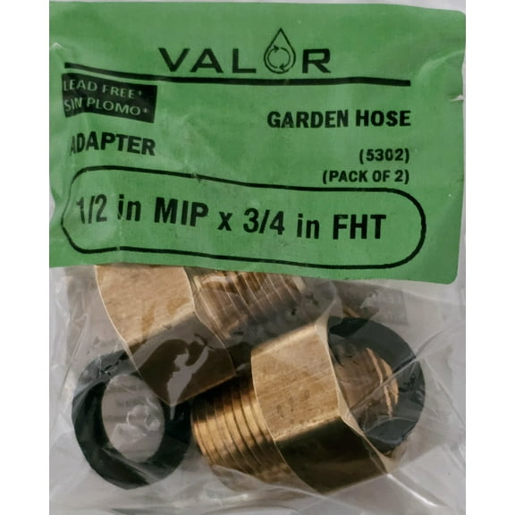 2 Pack- Valor 5302-2G Brass 1/2" MIP X 3/4" FHT Adapter
