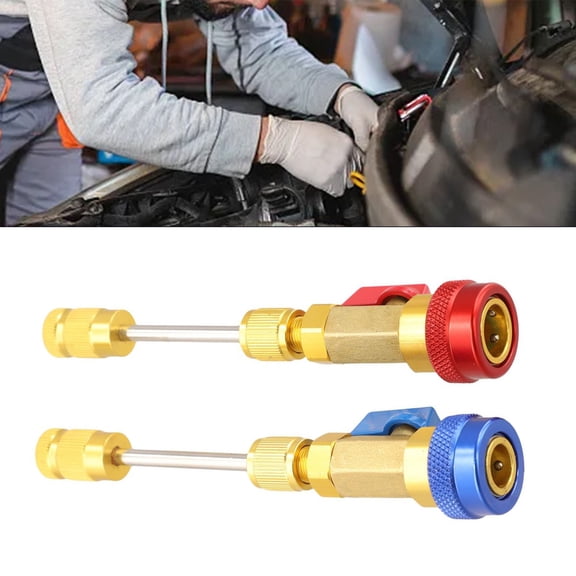 2 Pack Valve Core Quick Remover Installer Kit for R134A R12, Adjustable High and Low Pressure Couplers with Stainless Steel Ball Valve for Car AC, Household Air Conditioner and HVAC