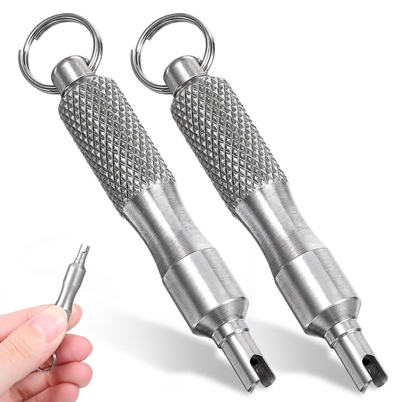 2-Pack Valve Core Removal Tool Keychain – Stainless Steel Tire Valve Stem Wrench for Bicycle Car Motorcycle Repair