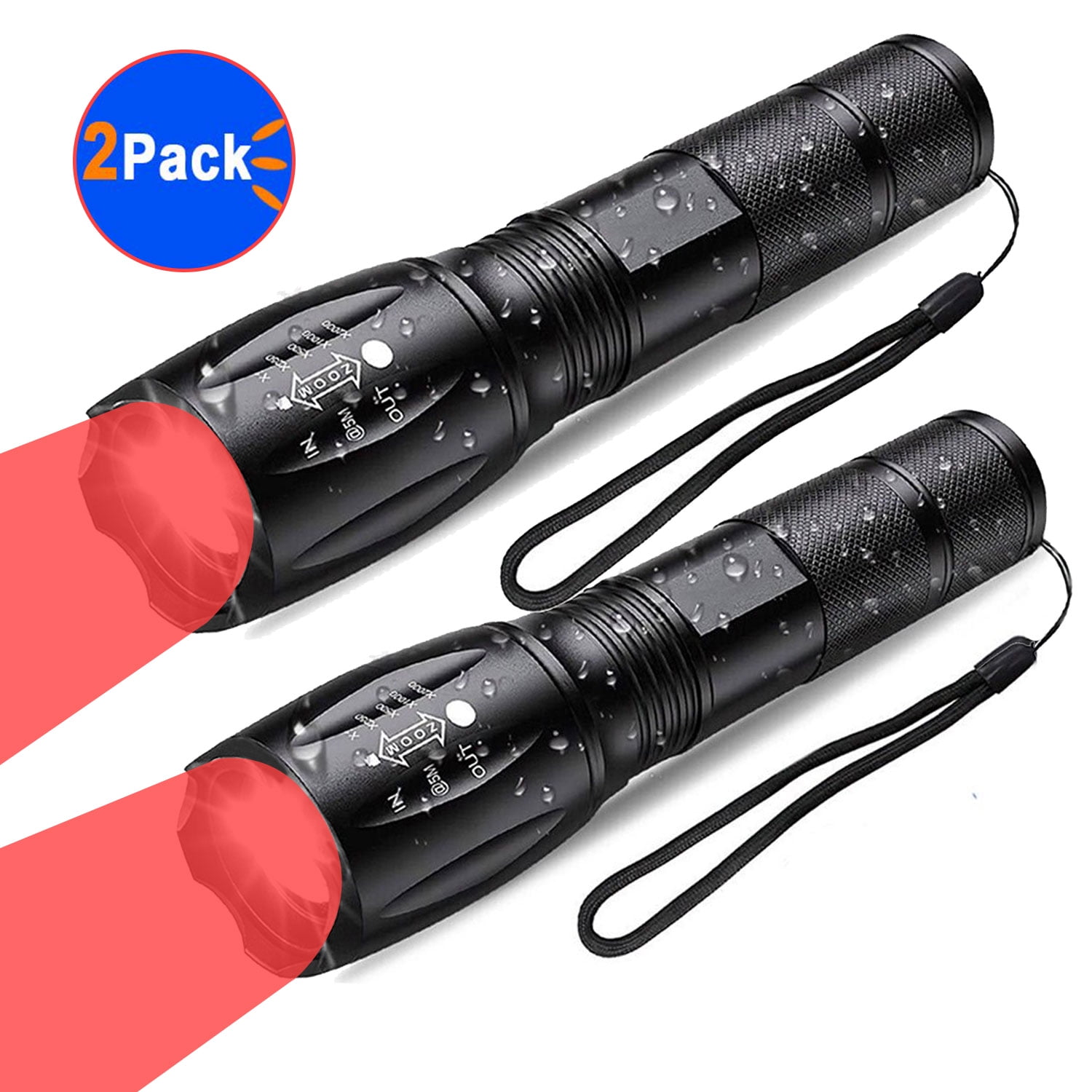 2 Pack Vastfire Red Flashlight,LED Tactical Flashlight,5 modes