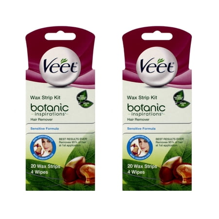 2 Pack - Veet Ready-To-Use Wax Strip Hair Remover Kit Sensitive Formula 20 Ct each