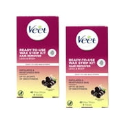 2 Pack Veet Ready to Use Wax Strip Kit Hair Remover Legs & Body 40 Strips Each