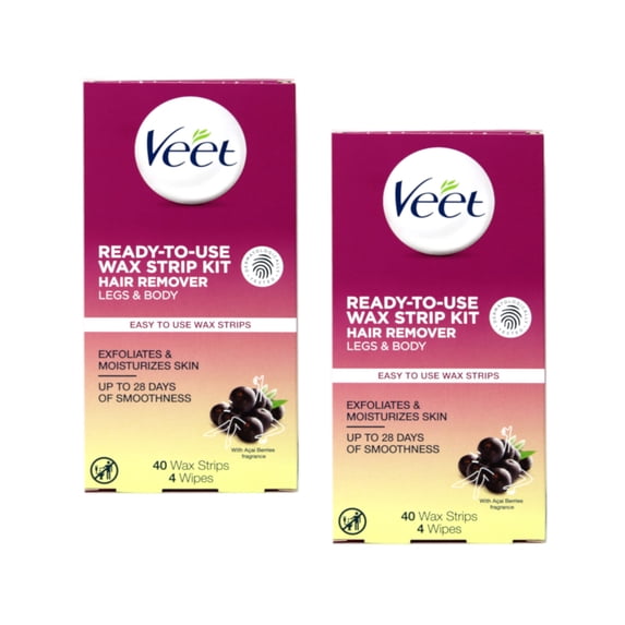 2 Pack Veet Ready to Use Wax Strip Kit Hair Remover Legs & Body 40 Strips Each