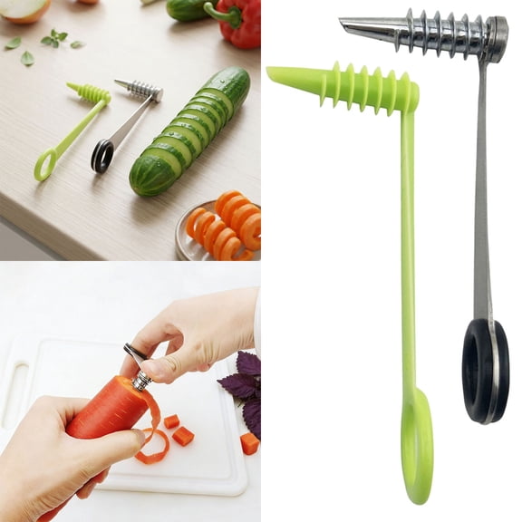 2 Pack Vegetable Curling Slicer Tool Manual Garnish Cutter for Cucumber Carrot & Salad Decor Easy Grip Kitchen Gadget Green