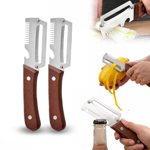 2 Pack Vegetable Peeler, Multifunctional Kitchen Peelers with Plastic Handle & Bottle Opener, Sharp Stainless Steel Swivel Blade for Potato Carrot Cucumber Julienne
