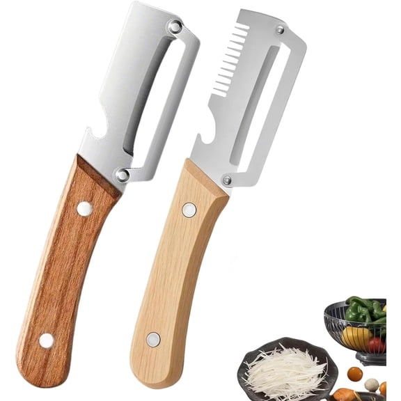 2-Pack Vegetable Peeler, Multifunctional Vegetable Peeler with Wood Handle & Bottle Opener, Stainless Steel Blade