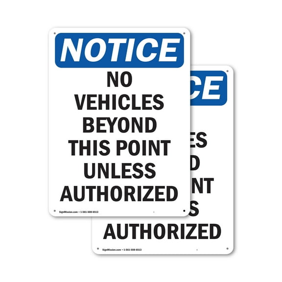 (2 Pack) No Vehicles Beyond This Point OSHA Notice Sign 7 Inch X 10 Inch Indoor / Outdoor Rust-Free Aluminum Metal Signs for Workplace, Workshop, and Construction Site, Made in the USA
