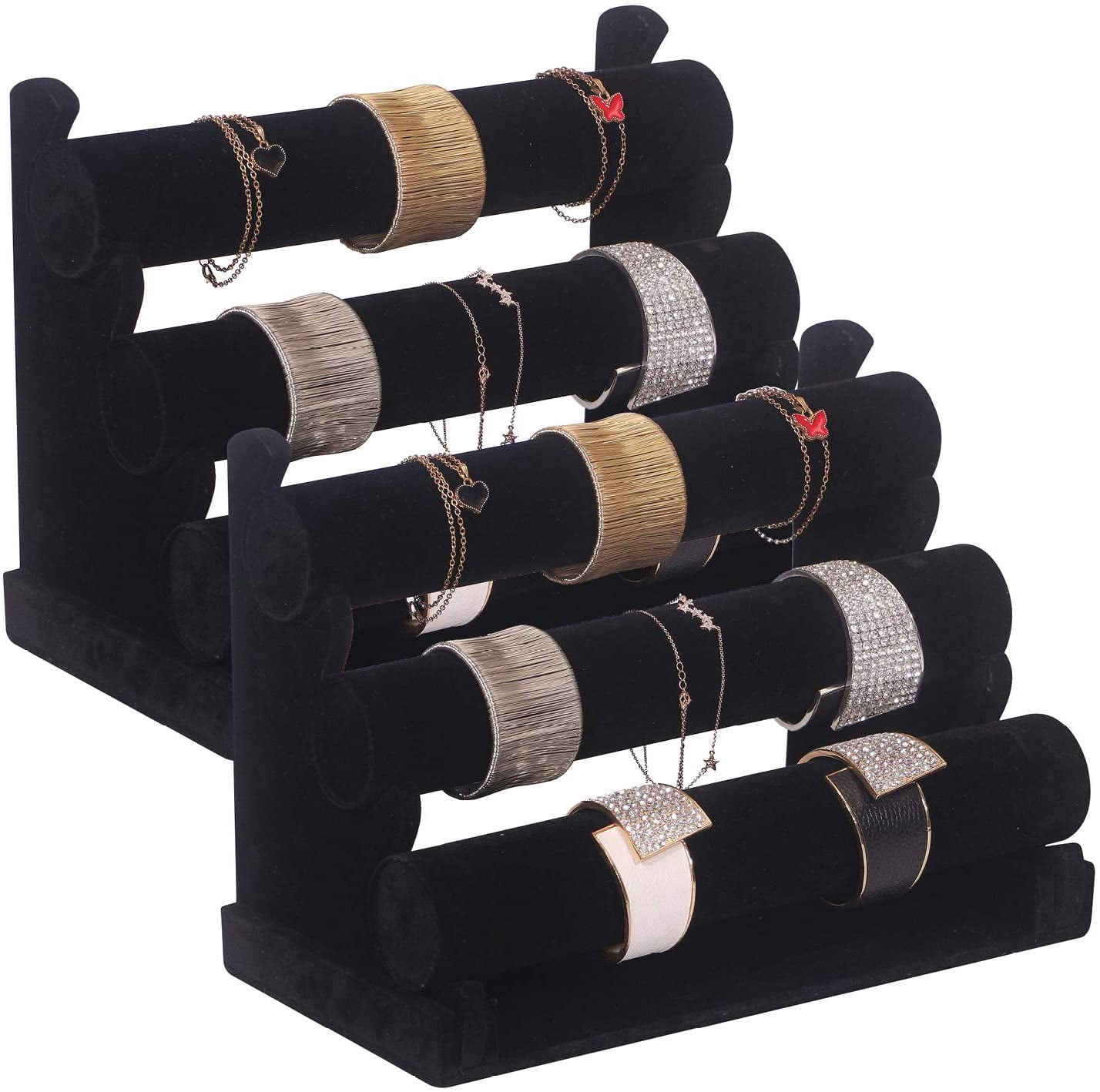 Bangle Rack 2 Pack Velvet Bracelet Holder with 3 Tier Rack, Jewelry Display Stand ...