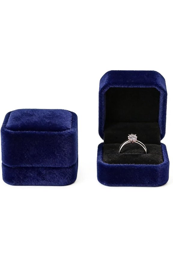 2 Pack Velvet Ring Boxes, Earring Pendant Storage Case, Ring Earrings Gift Box, Accessories Display, for Proposal, Engagement, Wedding (Blue)