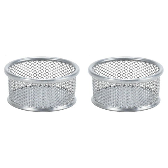 2-Pack Ventilated Metal Mesh Storage Cup with Sturdy Wire Design, Paper Clip Holder for Office Supplies Pins, Modern Desk Organizer Caddy for Desktop Tidying Home Campus, Silver, By Cosmug