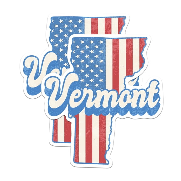 (2 Pack) Vermont State Outline Stickers - VT State Shape with USA Flag - 5 Inches On Longest Side - Premium Vinyl - Choose Your State - for Cars, Skateboards, Laptops - Made in USA - BMCS1170