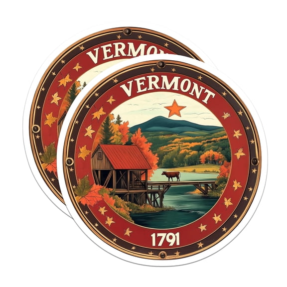 (2 Pack) Vermont Stickers - State Seal Decal - Novelty Travel Souvenir - 5" On Longest Side - Sticks to Smooth Flat Surfaces - Made in USA - BMCS15116