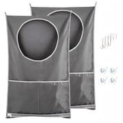 2 Pack Hanging Laundry Hamper Bag, Over the Door Dirty Clothes Basket with Zipper & Pocket, Large Capacity Laundry Organizer with Hooks & Adhesive Stickers for 