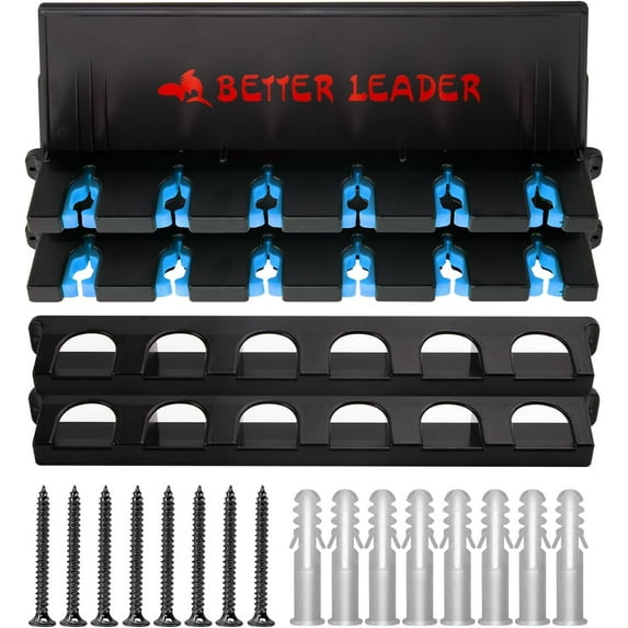 2 Pack Vertical Fishing Rod Holder for Garage, Holds Up to 12 Rods, Wall Mount Fishing Pole Rack, Fits 3-19mm Diameter