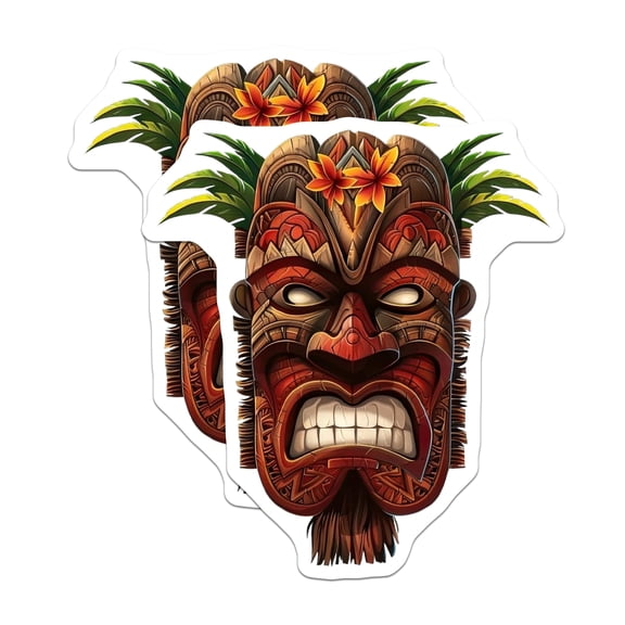 (2 Pack) Vibrant Tiki Mask Magnets - Polynesian Tribal Wall Decor - Hawaiian Exotic Fridge Art Decor - 5 Inches On Longest Side - Thick Durable Magnet - Made in USA - MAG22698