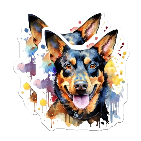(2 Pack) Vibrant Watercolor Dog Stickers - Happy Pup Art - Black Tan Dog Lover Decals - Pet Parent Appreciation - 5" On Longest Side - Sticks to Smooth Flat Surfaces - Made in USA - BMCS27514