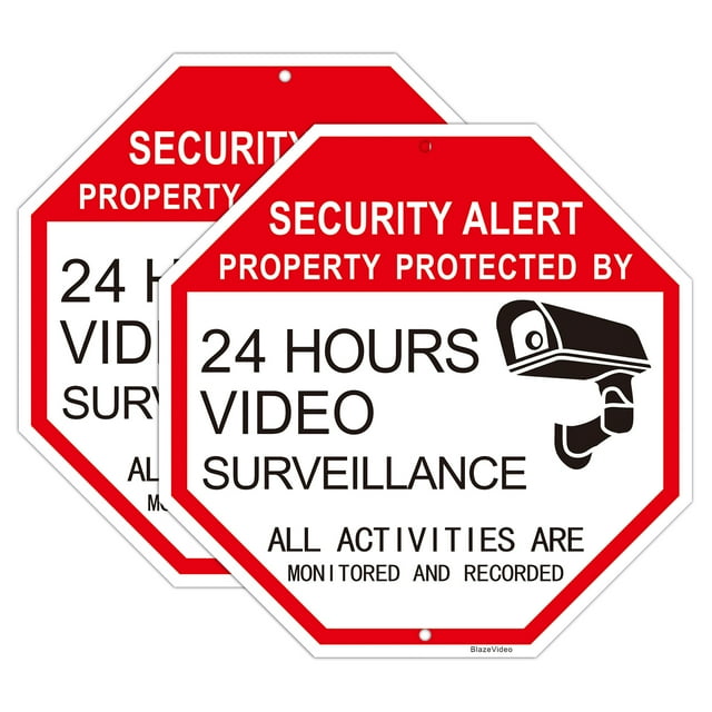 "2Pack Video Surveillance Sign, 24Hr Monitoring, Indoor/Outdoor