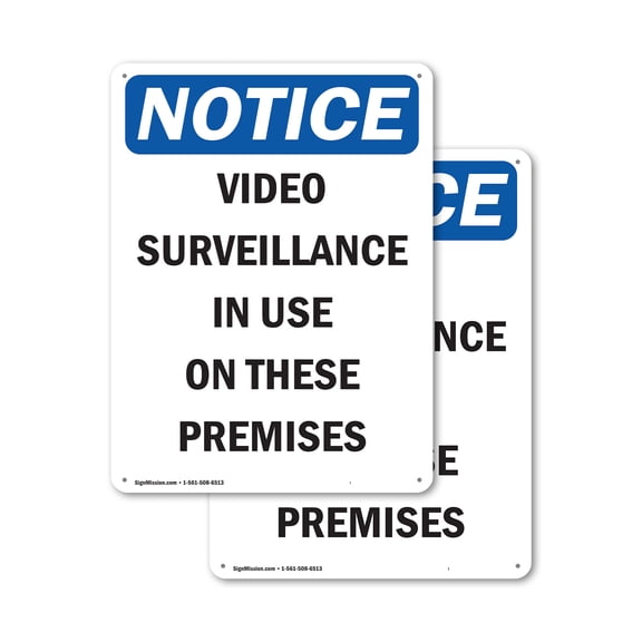 (2 Pack) Video Surveillance In Use OSHA Notice Sign 10 Inch X 14 Inch Plastic Sign, Weather Resistant, UV Protected for Workplace, Business, and Construction Site, Made in the USA