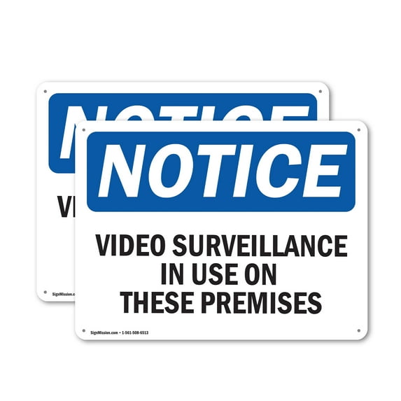 (2 Pack) Video Surveillance In Use On These Premises OSHA Notice Sign 14 Inch X 10 Inch Indoor / Outdoor Rust-Free Aluminum Metal Signs for Workplace, Workshop, and Construction Site,