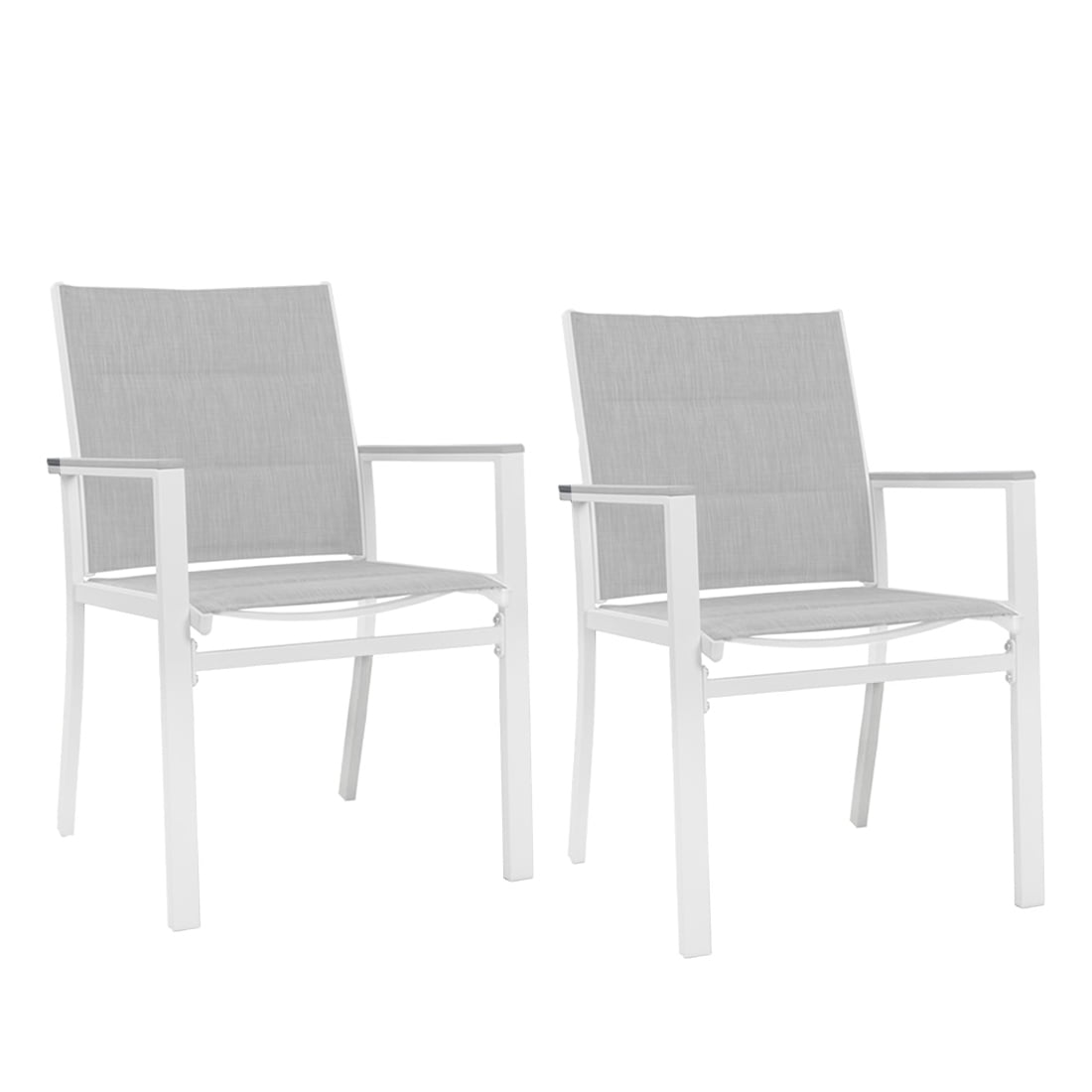 Brown Powder-Coated Aluminum Dining Chair with Gray Cushions - Set of 2