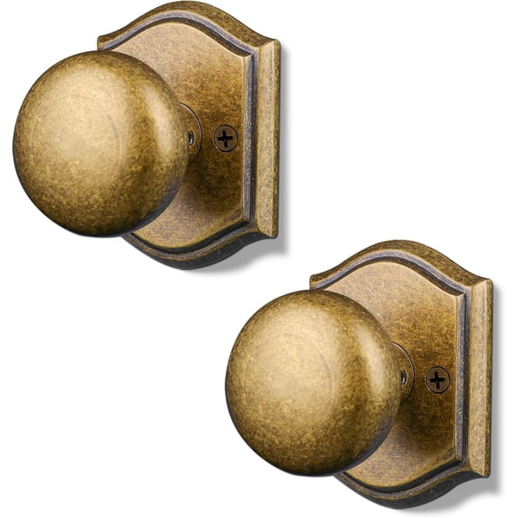 2 Pack Vintage Antique Brass Dummy Door Knob Interior, Zinc Alloy | Classic Decorative Non-Turning Single Side Door Knob for Bifold and Hallway, Durable Stylish Hardware for Indoor