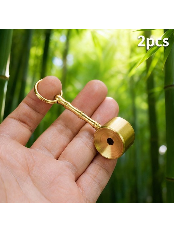 2 Pack Vintage Brass Keychain Whistle, Bamboo-Style Pocket Whistle for Outdoor Hiking, Camping & Bird Calling, Gold