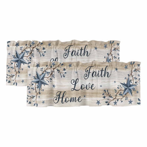 2 Pack Vintage Country Valances for Windows Bedroom Living Room Window Treatments, Blue Rustic Texas Star Vines Wooden Grain Rod Pocket Valance Drapes Short Kitchen Curtains Over Sink 54"x18"