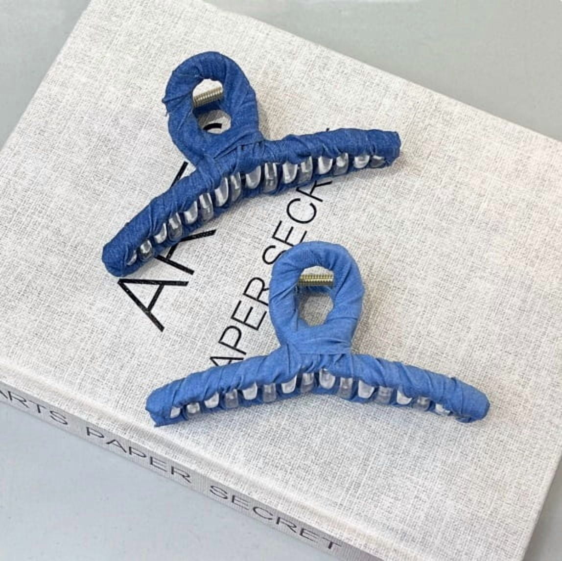 2-Pack Vintage Denim Blue Shark Clips - Stylish and Functional Hair Accessories for Everyday Use