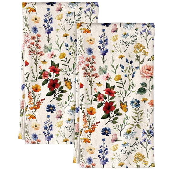 2-Pack Vintage Flower Flour Sack Kitchen Towels, 18×26 Inch Absorbent Reusable Cotton Dish Cloths with Hanging Loops, Cute Decorative Design, Great Housewarming Gift