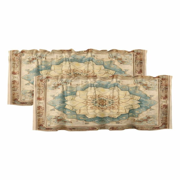 2 Pack Vintage Flowers Pattern Valance for Window Blue Classical Bohemian Retro Kitchen Valance Rod Pocket Short Curtain Topper Decorative Window Treatment for Living Room Bedroom 54"x18"