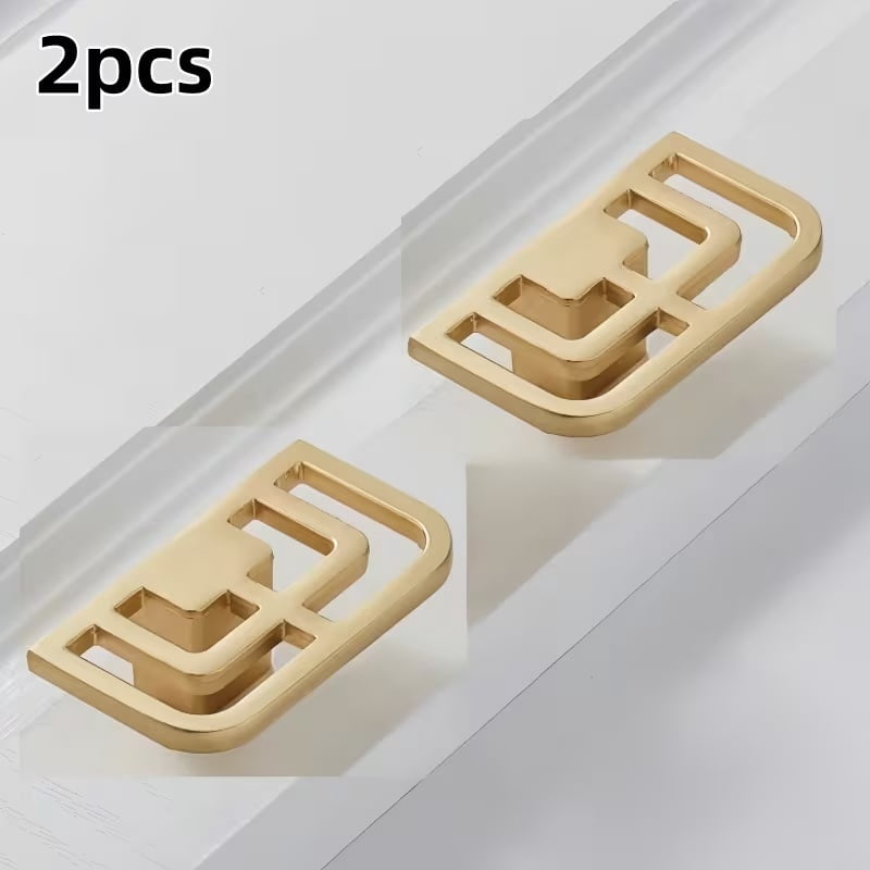 2-Pack Vintage Gold Brass Pull Handles - Round Cabinet and Drawer Handles with New Chinese Pattern for Wardrobe, Cupboards, and Furniture