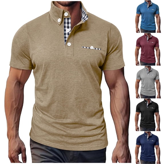 2 Pack Vintage Golf Shirts for Men Short Sleeve Button Collared T-Shirts Mens Casual Plaid Printed Pullover Slim Breathable Going-Out Workout Tees Tops
