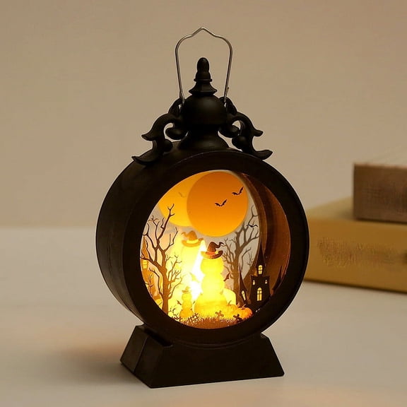 2-Pack Vintage Halloween LED Wind Lanterns, Portable Electronic Candle Nightlights with Hanging Rings, Spooky HAUNTEDY HOUSE Bar Party Decor