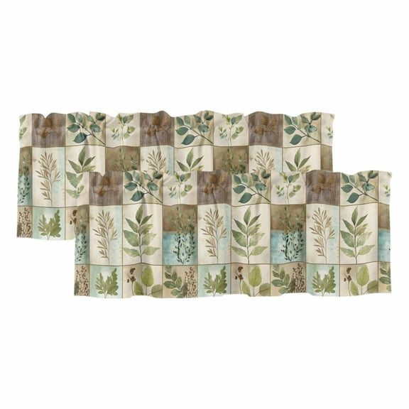 2 Pack Vintage Leaves Valance for Window Stitching Leaf Kitchen Valance Rod Pocket Short Curtain Topper Decorative Window Treatment for Living Room Bedroom 42"x12"