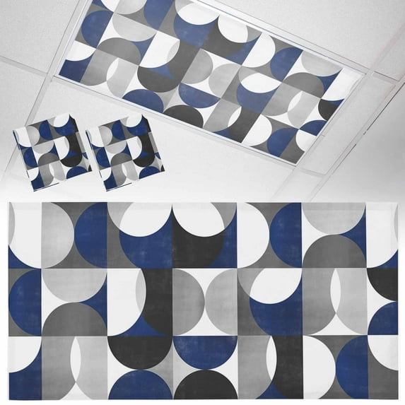 2 Pack Vintage Middle Fluorescent Light Covers for Ceiling Lights Ages Modern Abstract Geometric Blue Magnetic Ceiling Light Covers Overhead Light Filters for Office Classroom Home