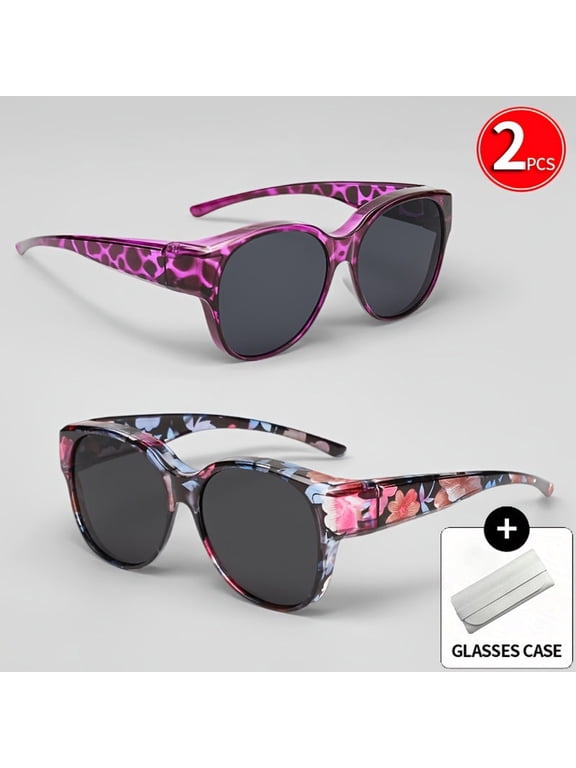 2āPack Retro Oversized Polarized Sunglasses Set, Fit Over Regular Fashion Glasses, Unisex for Driving, Daily Wear & Photo Shoots, Ideal Gift for Birthdays, Valentineās Day, Christmas, Comes with Exqu