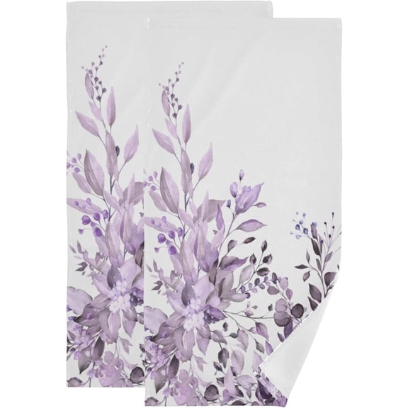 2 Pack Vintage Purple Eucalyptus Hand Towels for Bathroom,Soft Absorbent Watercolor Leave Plant Botanical Decorative Guest Face Bathroom Towels,Spring Floral Quick Dry Kitchen Towels 14"x28"