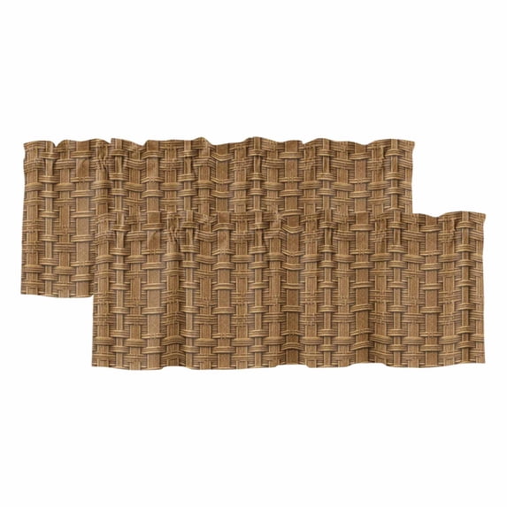 2 Pack Vintage Rattan Valances for Windows Bedroom Living Room Window Treatments, Minimalist Abstract Wicker Texture Brown Rod Pocket Valance Drapes Short Kitchen Curtains Over Sink 54"x18"