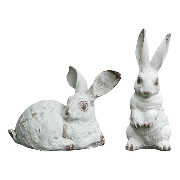 2 Pack Vintage Resin Bunny Figurines, Distressed White Rabbit Statues, Indoor/Outdoor Easter Decor for Garden, Patio, Tabletop and Home Accents