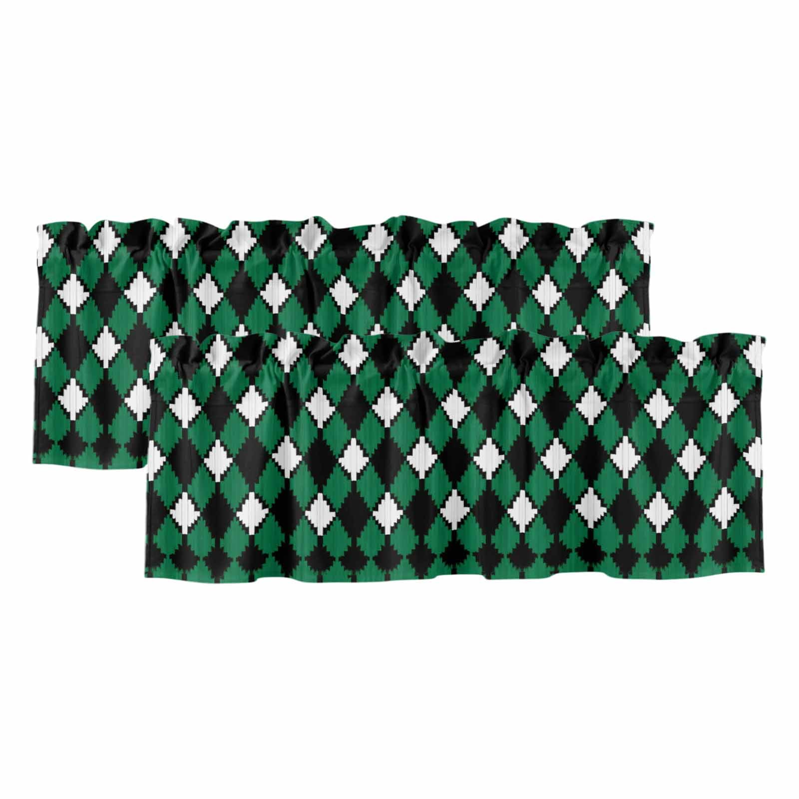 2 Pack Vintage Rhombus Valance for Window Green Black White Kitchen
