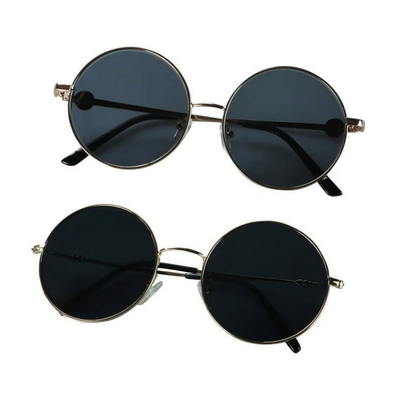 2 Pack Vintage Round Sunglasses for Men and Women UV400 Protection Outdoor Shades with Gold+Rose Gold +0.50 Magnification Frame