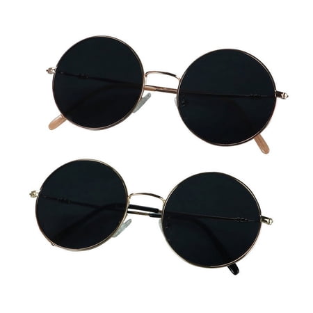 2 Pack Vintage Round Sunglasses for Men and Women UV400 Protection Outdoor Shades with Gold+Rose Gold +2.25 Magnification Frame
