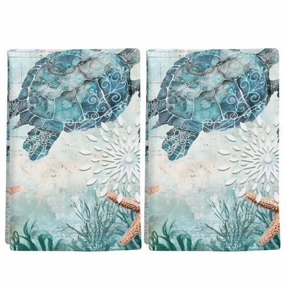 2 Pack Vintage Sea Turtle Kitchen Towels Nautical Turquoise Ocean Starfish Decorative Dish Towel Sets Absorbent Quick Dry Hand Cloths Tea Towels for Cooking Baking Farmhouse Gifts 18x28in