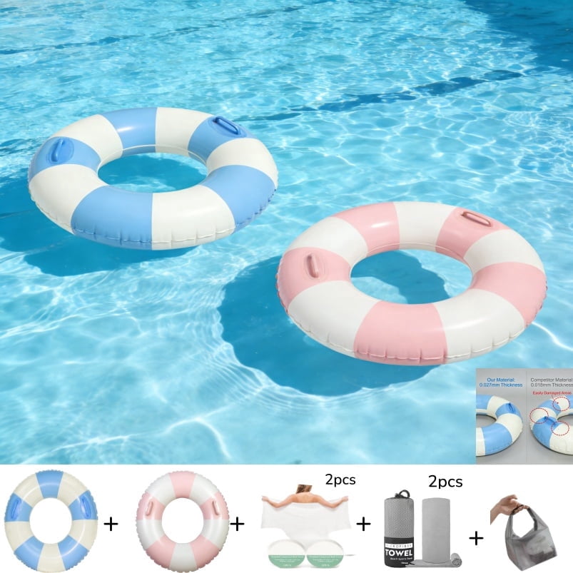2 Pack Vintage Stripe Inflatable Tube Pool Float 35