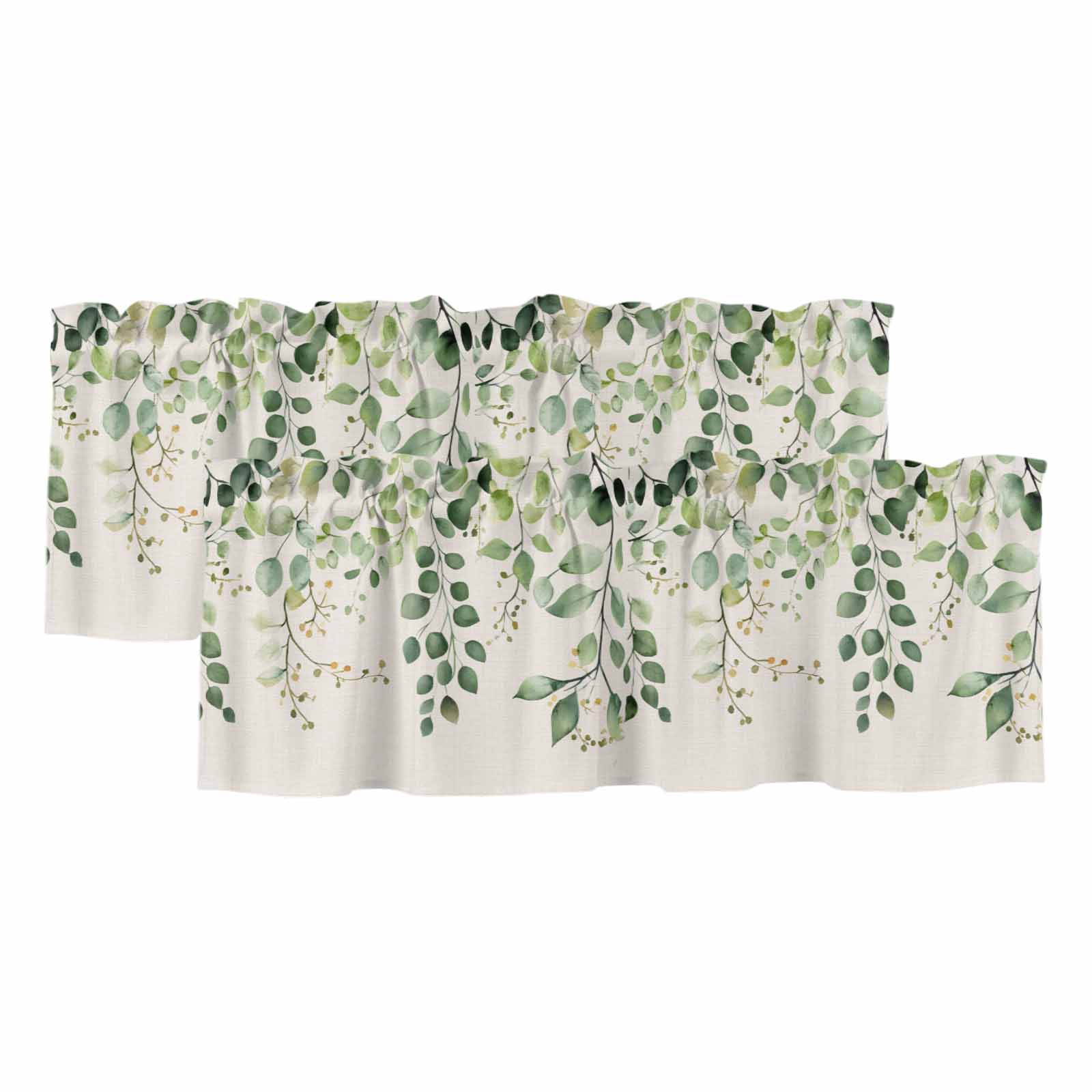 2 Pack Vintage Valance for Window Watercolor Eucalyptus Leaf Country Linen Background Kitchen Valance Rod Pocket Short Curtain Topper Decorative Window Treatment for Living Room Bedroom 42"x12"
