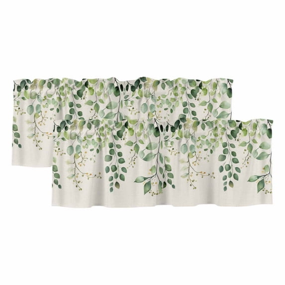 2 Pack Vintage Valance for Window Watercolor Eucalyptus Leaf Country Linen Background Kitchen Valance Rod Pocket Short Curtain Topper Decorative Window Treatment for Living Room Bedroom 54"x18"