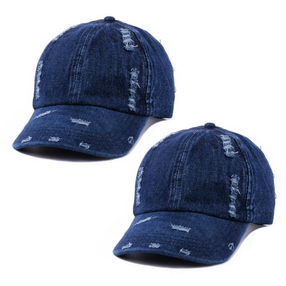 2 Pack Vintage Washed Denim Distressed Hats Adjustable Trucker Baseball Cap for Men Women