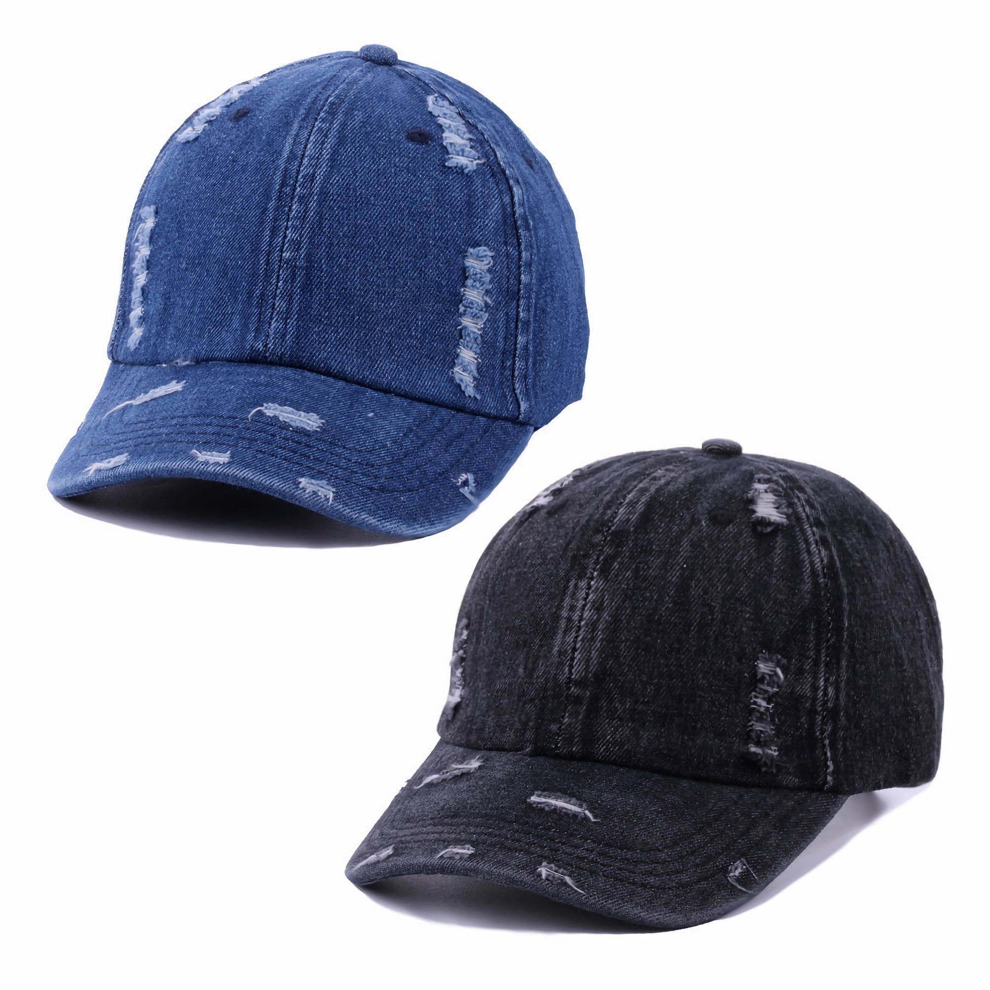 Womens Baseball Caps Hzm-24051 Solid 6-panels Distressed Denim