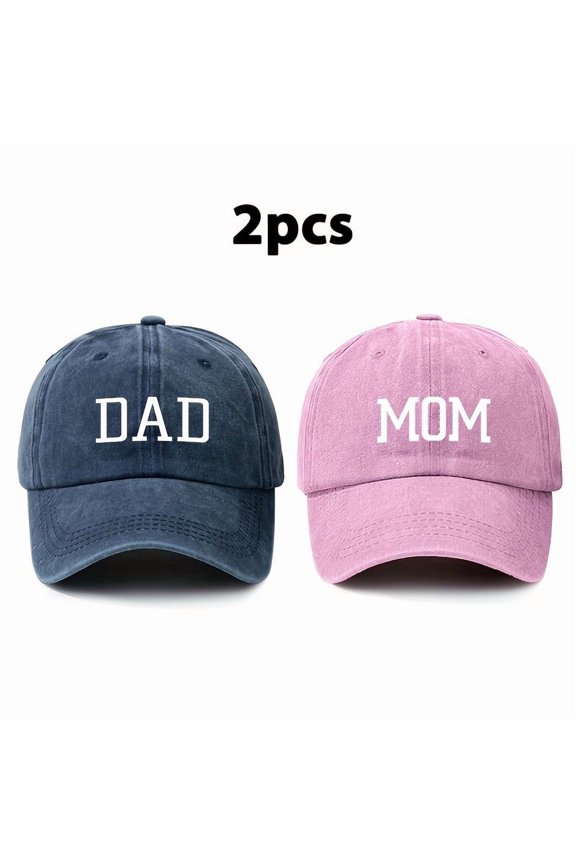 2-Pack Vintage Washed Soft Top Baseball Cap with Letters 'Dad' And 'Mom' for Men And Women, Unisex Outdoor Dad Mom Hats, Adjustable Size